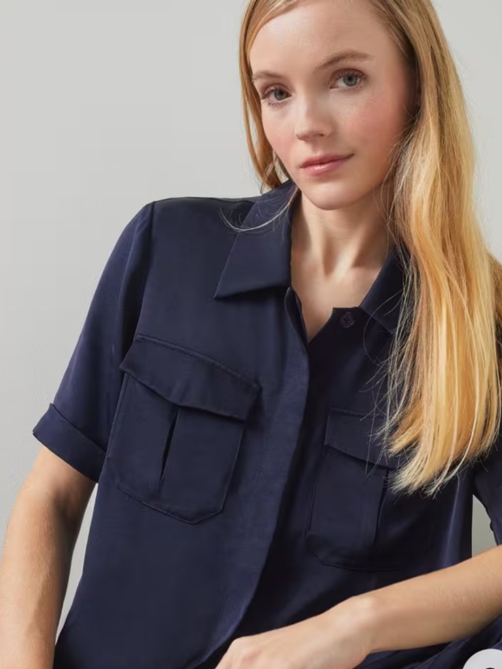 L.K. BENNETT Navy Blue Button Up Collared Shirt - Picture 5 of 10
